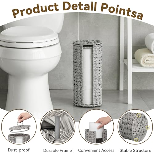 GRANNY SAYS Toilet Paper Storage with Lid, Toilet Paper Holder Stand with Storage, Woven Basket for 3 Mega Rolls, Decorative Tissue Holder for Bathroom, Gray - color: Gray, size: 6¾"D(For 3 Roll)