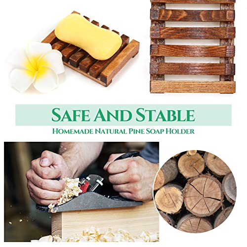 Mumufy 12 Pcs Wood Soap Dish and Exfoliating Bag Set 4.5 x 3.35 x 0.87 inches Self Draining Soap Saver Wood Tray for Bathroom Shower Travel(Brown,Bamboo) - color: Brown