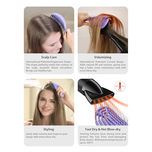NuWay® DoubleC® Detangling Hair Brush – The Original Home Scalp-Care Brush – Patented Double Curved Scalp Care Hairbrush for Gentle Detangling, Volume Styling & Wet or Dry Hair (Lavender) - color: Lavender