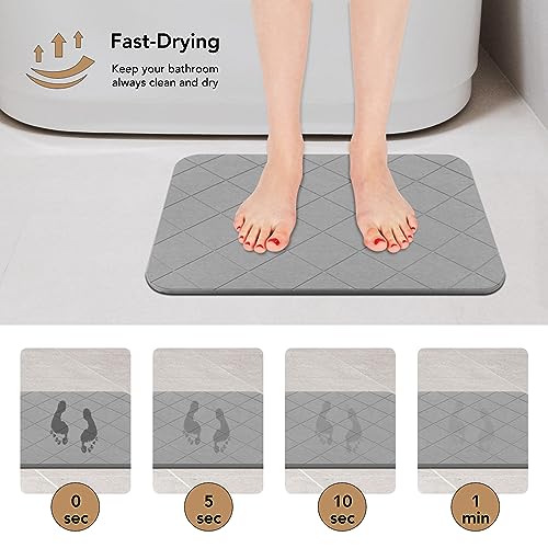 Stone Bath Mat, Diatomaceous Earth Shower Mat, Non-Slip Super Absorbent Quick Drying Bathroom Floor Mat, 2 Pack, Grey, Pattern 2 - color: Grey-chequer