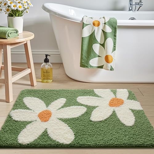 LUMI Bathroom Rug 20x32, Soft Absorbent Microfiber Bath Mats, Non-Slip Machine Wash Bath Mats for Bathroom, Shower and Bathtub Floor, Daisy - color: F-daisy, size: 20"x32"