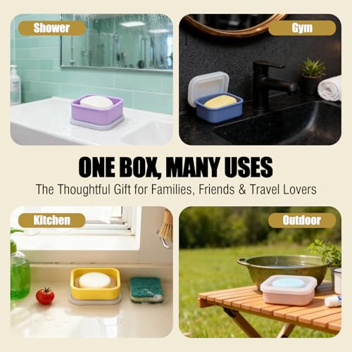 OTHIX 2 Pack Leakproof Silicone Travel Soap Case, Small Bar Soap Holder Container with Drainage Layer & Mini Portable Soap Dish for Shampoo Bars, Bathroom, Gym, Travel, Camping (Ice Blue & Yellow) - color: Ice Blue & Yellow