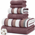 Modern Threads Pax 6-Piece Reversible Yarn Dyed Jacquard Towel Set - Bath Towels, Hand Towels, & Washcloths - Super Absorbent & Quick Dry - 100% Combed Cotton, Rosewood - color: Rose, style: Wide Stripe