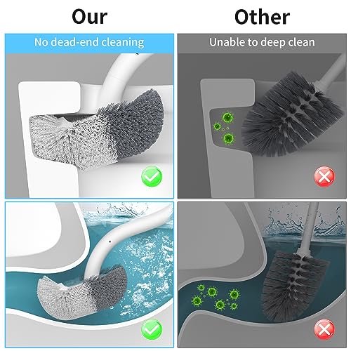Marbarsse Bathroom Toilet Bowl Brush and Holder, Curved Design Dismount Toilet Brush for Deep Cleaning Under Rim, Best Toilet Brush Set, CompactToilet BowlCleaner Brush for Bathroom, 1 Pack - color: 1 Pack - Dismount