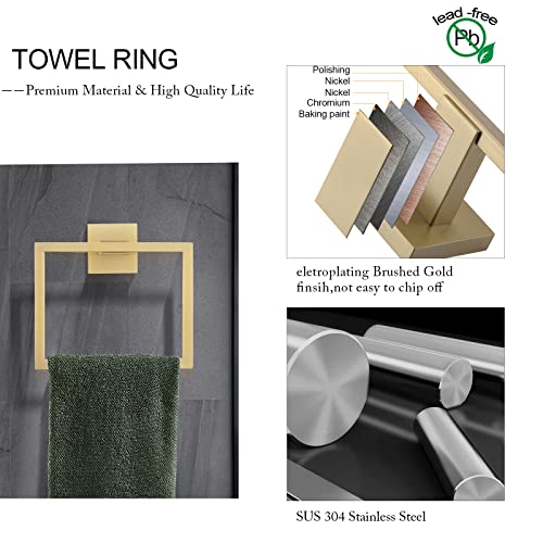 Brushed Gold Towel Bar Set Bathroom Hardware Set, 5 Pieces Gold Bathroom Accessories Set Stainless Steel Wall Mounted Towel Holder for Bathroom 23.6in - color: Brushed Gold