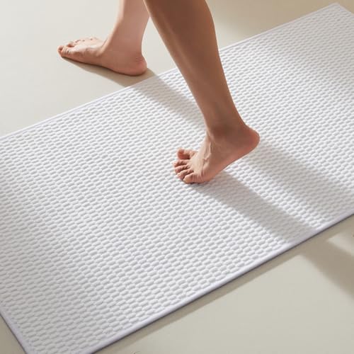 TYUU Bathroom Rugs Non Slip Washable, Super Absorbent Thin Bath Mat Quick Dry Low Pile Bathroom Rug, White 24"x47" - color: White, size: 2' X 3'11" (Rectangular)