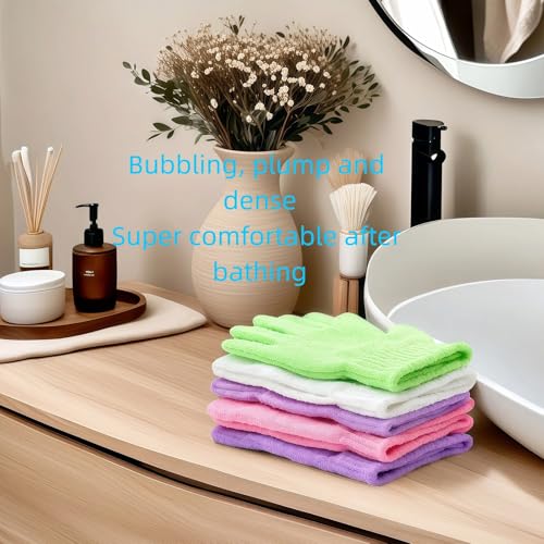 4 Pairs Exfoliating Bath Gloves, Nylon Double Sided Exfoliating Gloves for Beauty, Spa, Massage, Skin Shower, Body Scrubber Bathing Accessories
