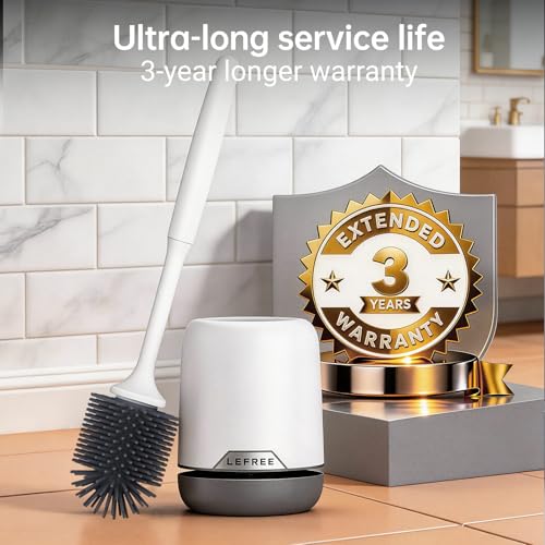 Lefree Silicone Toilet Brush and Holder, Bathroom Cleaner Brush Set, Non-Slip Handle Toilet Bowl Brush with TPR Soft Bristle, Wall Mounted/Floor Standing - color: Gray, size: 1 Pack