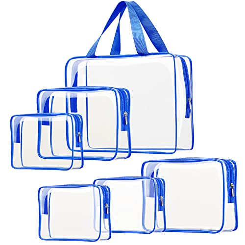 6pcs Clear Cosmetic Bags, TSA Approved Travel Toiletry Bag Set Transparent PVC Zipper Closure Cosmetic Bag Travel Essentials Makeup Bags Organization Blue - color: 6pcs BLue（1 Large, 2 Medium, 3 Small）