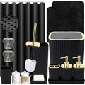 XLHOMO Bathroom Set with Shower Curtain and Rugs- 25PC Bathroom Accessory Set, Black Shower Curtain Set, Toilet Brush, Trash Can, Qtip Holder & Soap Dispenser - size: Bath Set+Shower Curtain+Rugs, style: Black&Gold