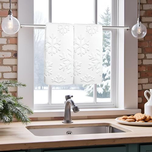2 Pack Christmas Snowflake Hand Towels 100% Cotton Jacquard Holiday Kitchen Dish Towels Retro Neutral White Bathroom Towels Set Gift Seasonal Xmas Winter Bathroom Decor (Snowflake White) - color: Snowflake White
