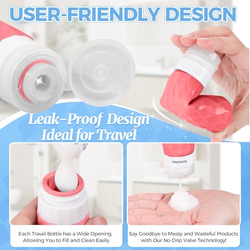 16Pack Travel Bottles for Toiletries, TSA Approved Travel Size Toiletries Containers Set, Silicone Leak Proof Refillable Bottles Elastic Sleeves Creams Jars Accessories Kit W/Clear Bag (Purplish Red) - color: Purplish Red