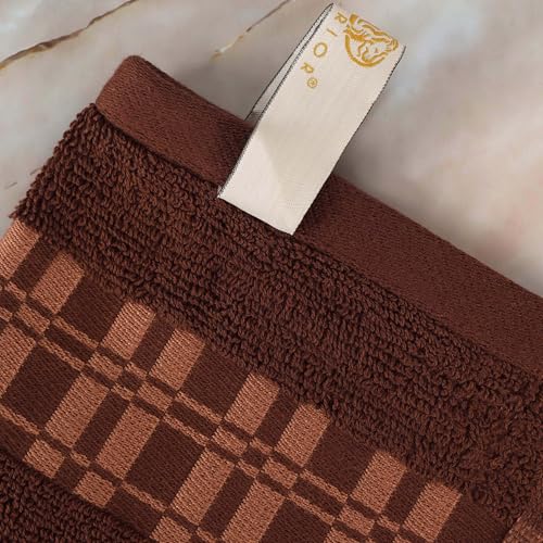 Superior 8-Piece Cotton Towel Set, Geometric Design, Dobby Border, Plush Quick Dry Towels, Decorative Bathroom, Spa, Includes 2 Bath, 2 Hand, 4 Face Towels/Washcloth, Larissa Collection, Chocolate - color: Chocolate, size: 8 Piece Towel Set