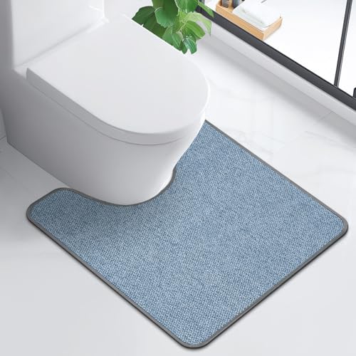 HOMTEB Toilet Rugs U Shaped Washable 24x20, Ultra Thin Toilet Rug Super Absorbent, Toilet Mat Rubber Backing Non-Slip, Toilet Mats Machine Washable Dry Quickly, Contour Bathroom Rugs for Toilet-Blue - color: Blue, size: 24" x 20" Contour Rug