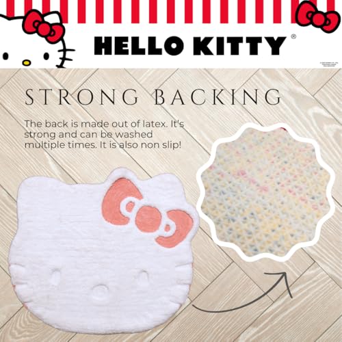 Hello Kitty Non-Slip Bathroom/Bedroom Area Rug, 34.75" x 30” Non-Slip Tufted Mat, (Officially Licensed Product) by Franco Collectibles - color: Hello Kitty - White & Pink