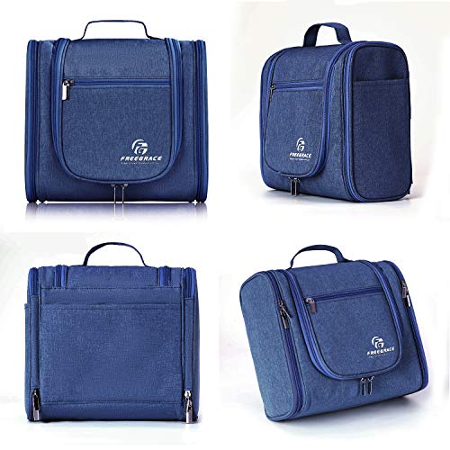 Freegrace Extra Large Hanging Toiletry Bag for Men and Women - Water-Resistant Nylon Travel Bathroom Organizer for Cosmetics, Makeup, and Toiletries - color: Snow Blue