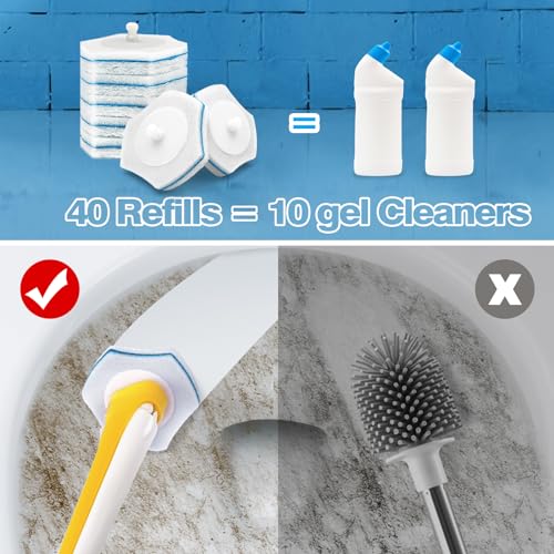 JEHONN Disposable Toilet Brush with 40PCS Wand Cleaner Refills, Wall Mounted Toilet Bowl Brush Holder Set, Bathroom Cleaning System for Sink Bathtub Wash Basin (Yellow) - color: Yellow