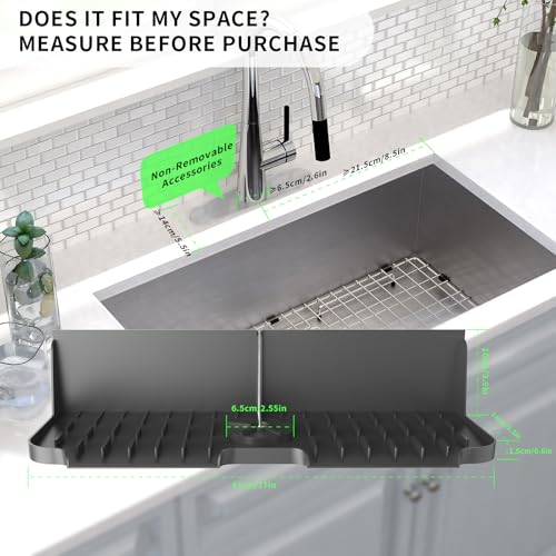 17” x 5.5” Silicone Faucet Handle Drip Catcher Tray Mat, Silicone Faucet Mat Dish Soap Sponge Holder for Kitchen Sink, Drying Mat for Kitchen Counter Bathroom Kitchen Sink Splash Guard - Black - size: 17” Black