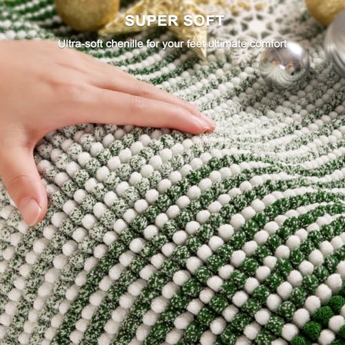 BSICPRO Bathroom Rugs Sets 3 Piece, Toilet Rugs U-Shaped Contour Bath Mat Set, Striped Absorbent Non Slip Chenille Shower Mat, Hunter Green - color: Hunter Green, size: 20"x32"+16"x24"+U Shape 20"x24"