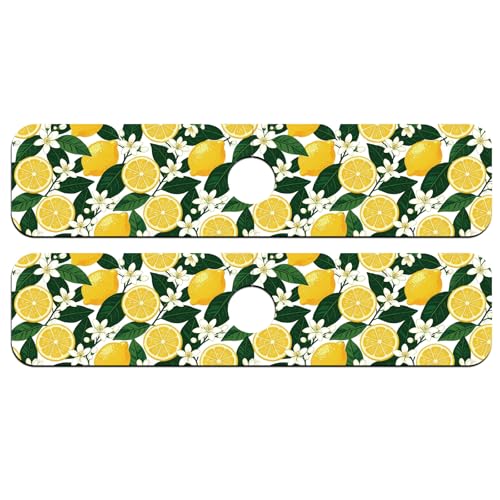 2 Pcs Kitchen Sink Splash Guard Faucet Mat Lemon Flowers and Leaves Pattern Faucet Mat for Sinks Flower Absorbing Drying Mats for Kitchen Bathroom - color: Lemon and Leves