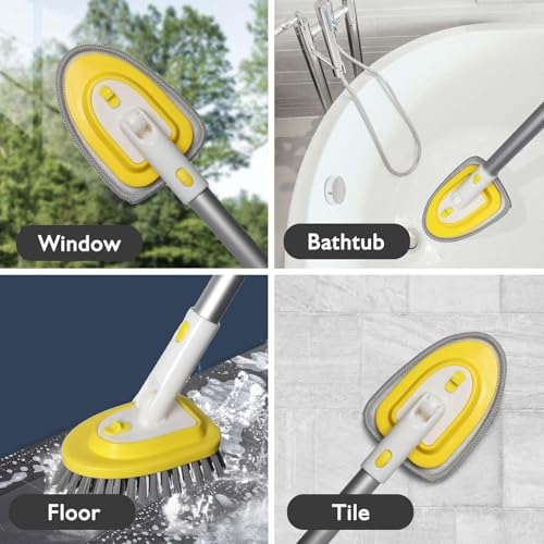 Shower Brush Scrubber with 51" Long Handle,3 in 1 Tub and Tile Cleaning Brush for Cleaning Bathroom Kitchen Toilet Wall Tub Tile Sink Non-Scratch (Yellow)