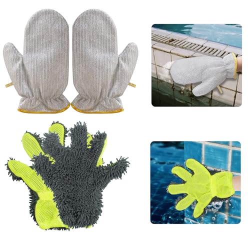 2 Pairs Pool Cleaning Scrubbing Mitt, Wire Washing Glove for Bathroom Shower Tile Hot Tub Spa Swimming Pool Scrubbing Care and Dirt Cleaning
