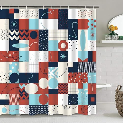 LQCOOL Geometric Patchwork Shower Curtain Set Bathroom Sets Modern Shower Curtain Set for Bathroom Sets with Rugs and 12 Hooks - color: Colorful Geometry