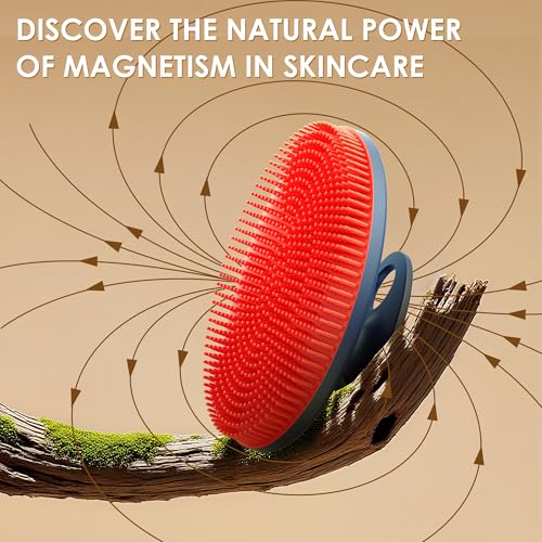 INNERNEED Magnetic Silicone Body Scrubber, Hygienic Shower Brush, Red | Gentle Exfoliating & Deep Cleansing Body Brush for Daily Shower, Skin Vitality - color: Red