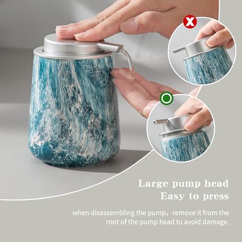 Enra Ceramic Hand Soap Dispenser,12 oz Blue Lotion Dispenser Bathroom Liquid Refillable Dish Soap Dispenser for Bathroom Kitchen with Easy-to-Press Silver Pump (Blue Liquid Type) - color: Blue Liquid Type