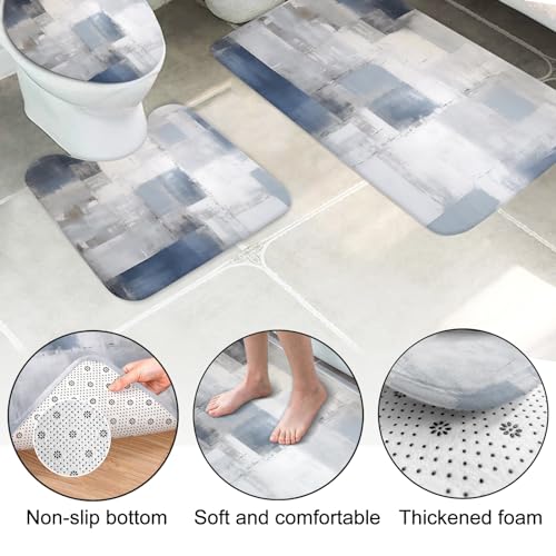 Lnond 4Pcs Bathroom Shower Curtain Sets with Rugs,Blue Grey Abstract Bathroom Sets with Shower Curtain and Rugs and Accessories - color: Blue Grey Abstract