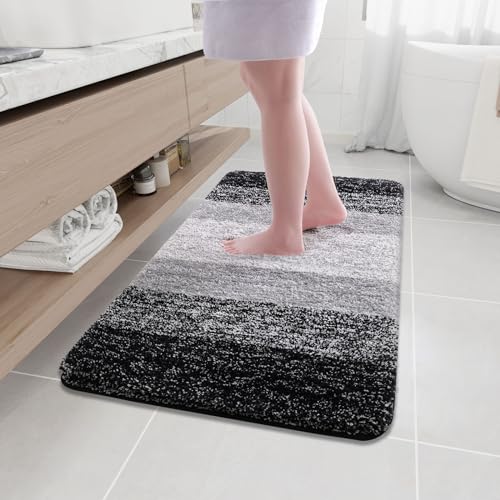 Arotive Microfiber Bathroom Rugs, Shaggy Soft and Absorbent Bath Rug, Thick Plush Machine Washable Dry Bath Mats for Bathroom, Tub and Shower, 44x24, Black, Rectangular - color: Black, size: 44" X 24"