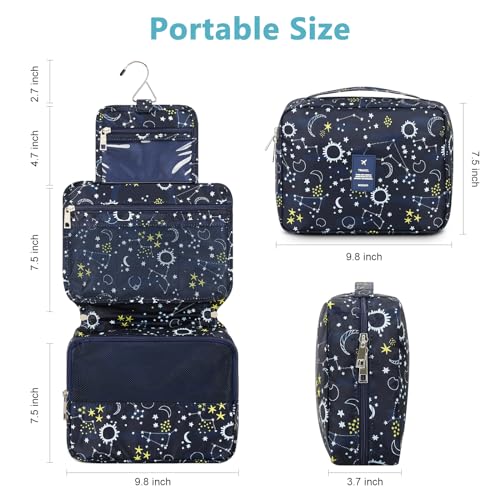 Mossio Hanging Toiletry Bag with Sturdy Hook - Large Portable Cosmetic Makeup Travel Organizer for Men & Women - color: Blue Galaxy