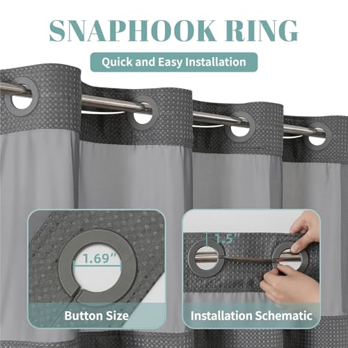 eachope Charcoal No Hook Waffle Weave Shower Curtain with snap-in Liner Replacement, 230GSM Waterproof Fabric Hotel Shower Curtain Set for Bathroom, Through Mesh Top Window,60Wx74H - color: Charcoal, size: 60"W x 74"L (Pack of 1)