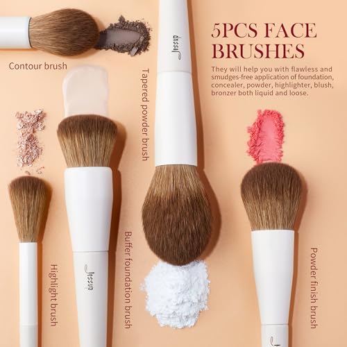 Jessup Makeup Brushes 14Pcs Makeup Brush Set Premium Synthetic Powder Foundation Contour Blush Concealer Eye Shadow Blending Liner Make Up Brush Kit Light Grey with Gift Box, T329-G - color: H-Light Grey Gift, size: Full Brush Set