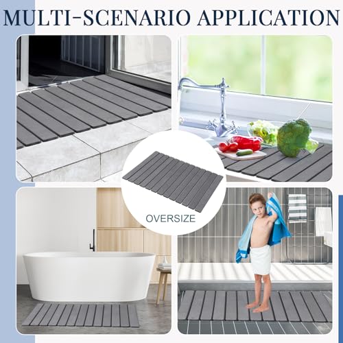 Nuanchu Large Stone Bath Mat 31.2" x 23.3" - Foldable Diatomite Bath Mat with Anti-Slip Pad Quick-Dry Large Bathroom Non-Slip Absorbent and Easy to Clean for Shower Entryway Kitchen Counter(Gray) - color: Gray