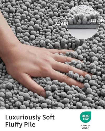 ILANGO Bathroom Rugs Light Grey 36x24,Extra Soft Absorbent Chenille Bath Rugs,Thick Non-Slip Shaggy Bath Mat,Machine Washable Quick Dry Bath Mats for Bathroom Floor, Tub, Shower Accessories - color: Light Grey, size: 24''×36'' Bathroom Rug