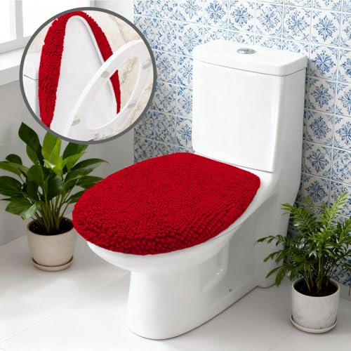 RUN HELIX Bathroom Toilet Lid Cover,Chenille Machine Washable Seat Covers, 17.5x15, Stays in Place Rubber Backing, Fits Most Round, Elongated and Oblong Lids, Accessories Decor,Burgundy - color: Burgundy, size: Lid 17.5"x15"
