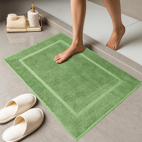 RIVERSIDE Bath Mat Set of 2 - Green Bath Mats 21x34 Inches, Not a Bathroom Rug, 100% Ring Spun Cotton, Super Soft & Highly Absorbent Bathroom Floor Mats - color: Green, size: Bath Mat (PK 2)