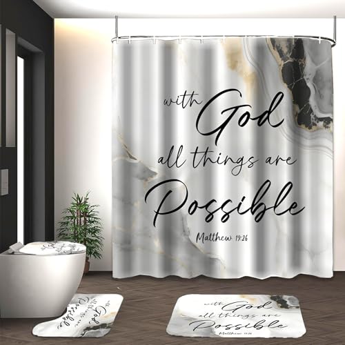 Marble Bathroom Sets with Rugs for Bathroom Decor, 72x72 Inches Gold Shower Curtain with Non-Slip Rugs and Accessories, Waterproof Machine Washable Bath (Curtain Set-Marble Bible) - color: Curtain Set-marble Bible