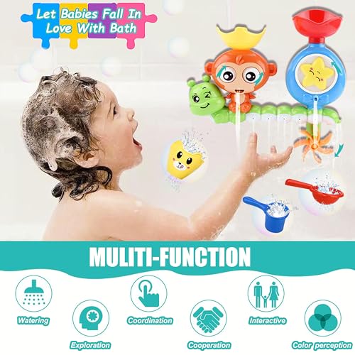 Bath Toys for Kids Ages 1-3 Toddler Bath Toys for Babies 1 2 3 Year Old Boys Girls Water Bathing Tub Toy for 12 18 Months Infant with Cups - style: Monkey Bath Toy