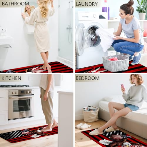 Flag Kitchen Rugs Set, Patriotic Anti-Fatigue Mats with American Flag & Eagle, 2-Piece Non-Slip Wipeable Rubber Mats, Washable Cushioned Rug for Sink Laundry, 15.7"×27.5" + 15.7"×47" - color: 250th-2, size: 15.7×27.5+ 15.7×47