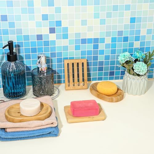 12 Pcs Bamboo Soap Dish Bulk, Self-Draining Non-Slip Bamboo Soap Trays Bulk, Wooden Soaps Holder Tray, Shampoo Bar Holder for Bathroom, Kitchen (3 Sizes)