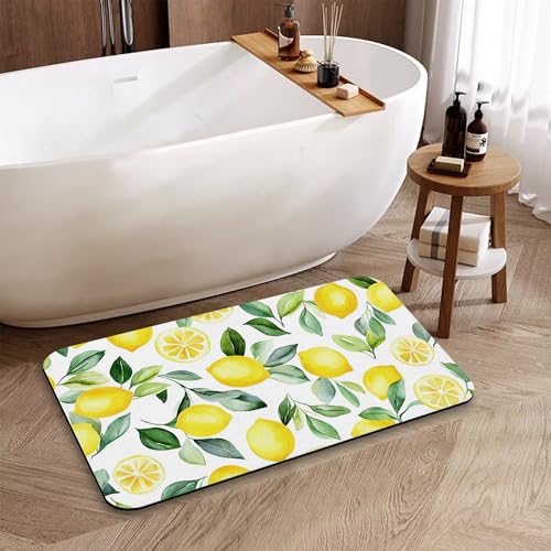 Lemon Bathroom Rug, Rapid Dry Absorbent with Non-Slip Rubber Base Bath Mats for Bathroom 17"x30" - color: Lemon