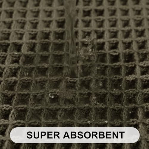 Hiasan Set of 2 Waffle Bath Mat, Super Absorbent Non Slip Bathroom Boho Rug with Tassels, Machine Washable Bath Mats for Bathroom, Ultra Soft Rubber Backed Rug, Grayish Green, 16" x 24" + 20" x 32" - color: Grayish Green, size: 16" x 24" + 20" x 32"