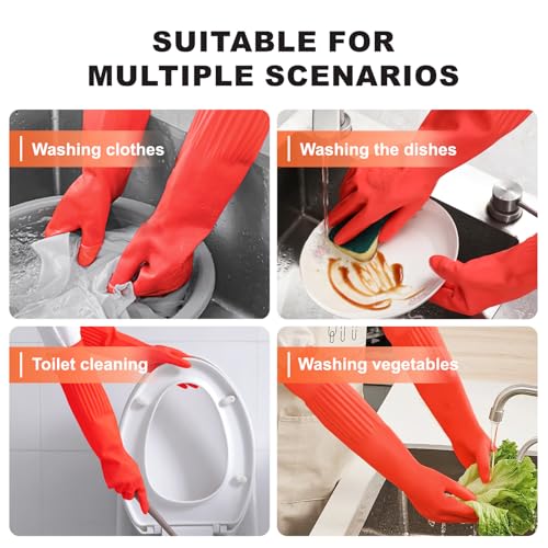 North Tower Kitchen Washing Room Gloves Fleece Lined, Reusable, Waterproof with Extra-Long Cuff & Anti-Slip Design for Household & Kitchen Use,15",2 Pairs Small - size: Small（38cm）