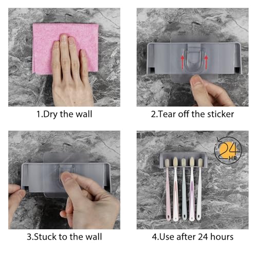 LUEXBOX 5 Slots Wall Mount Toothbrush Holder with Cover, Self Adhesive Toothbrush Storage Organizer for Shower, Toothbrush Hanger for Bathroom, Medicine Cabinet, Dorm (Grey) - color: Grey 1pack