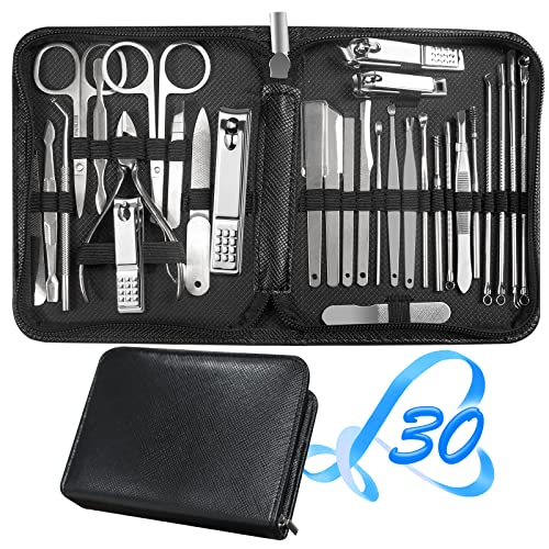 Manicure Set 30 in 1 Fingernail Clipper Set,RedFlow Nail Clippers & Toenail Clippers,Manicure Kit,Pedicure Kit,Suitable for Travel Manicure Tools,Nail Kit with Everything Profe (Black) - color: B-black