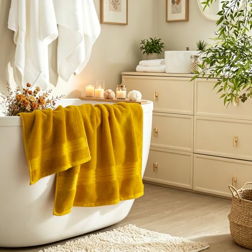 COZYART Gold Bath Towel Set 6pcs, Turkish Cotton Bathroom Towel Sets Soft Absorbent and Durable 650 GSM Luxury 6 Pcs with 2 Bath Towels, 2 Hand Towels, 2 Washcloth - color: Gold, size: 6 Piece Towel Set