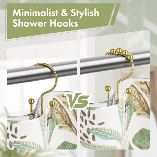 Amazer Gold Shower Curtain Hooks, 12PCS Rust-Resistant Metal Double Shower Curtain Rings for Curtain Rolling Shower Hooks, Shower Rings for Bathroom Shower Curtain Rod - color: Gold, style: Modern - Double Hooks