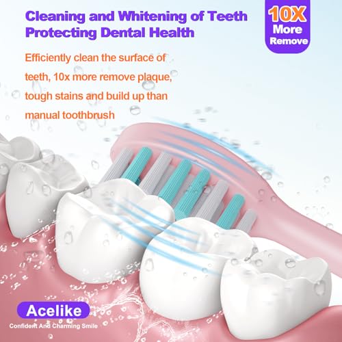 Whitening Electric Toothbrush for Adults, Rechargeable Toothbrush with 8 Brush Heads & Travel Case, 5 Modes & Smart Timer, 45000VPM Deep Clean, IPX7,One Fast Charge Last 120 Days - Pink - color: Pink